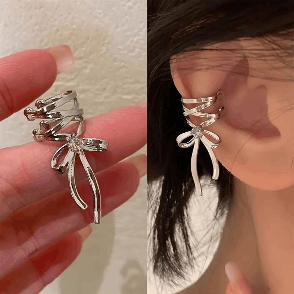 Boho Pink Diamond Ribbon Ear Cuffs